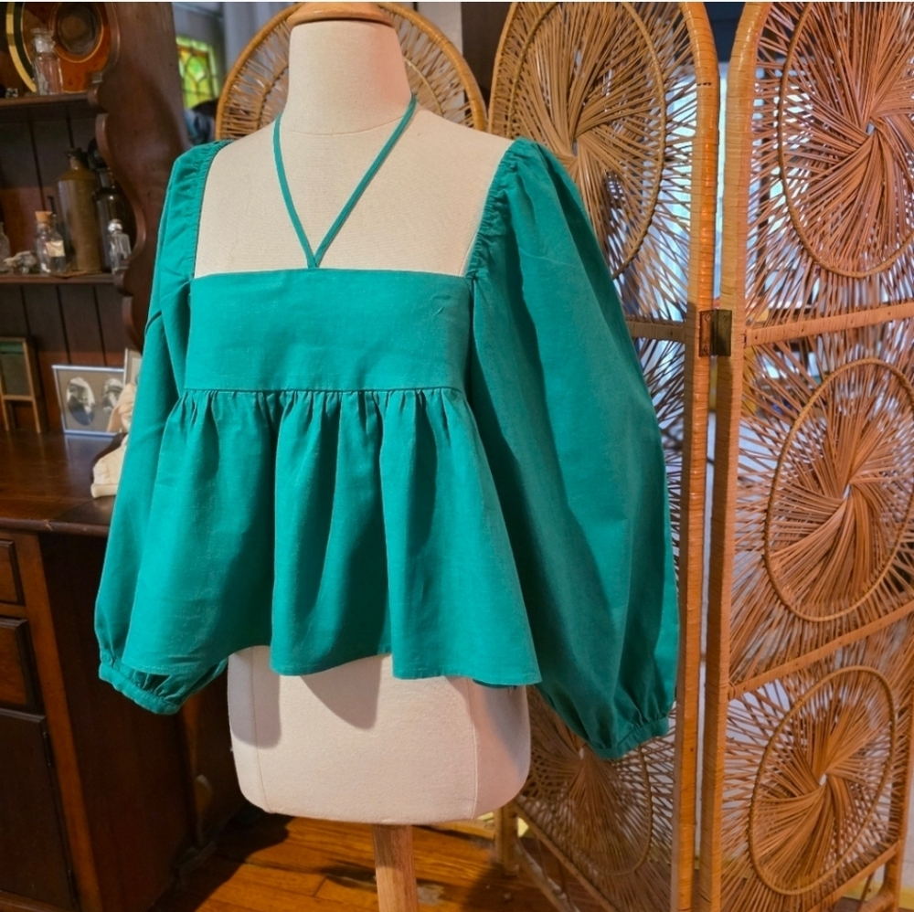 Ciao Lucia Emerald Green Corina Square Neck Top Size XS